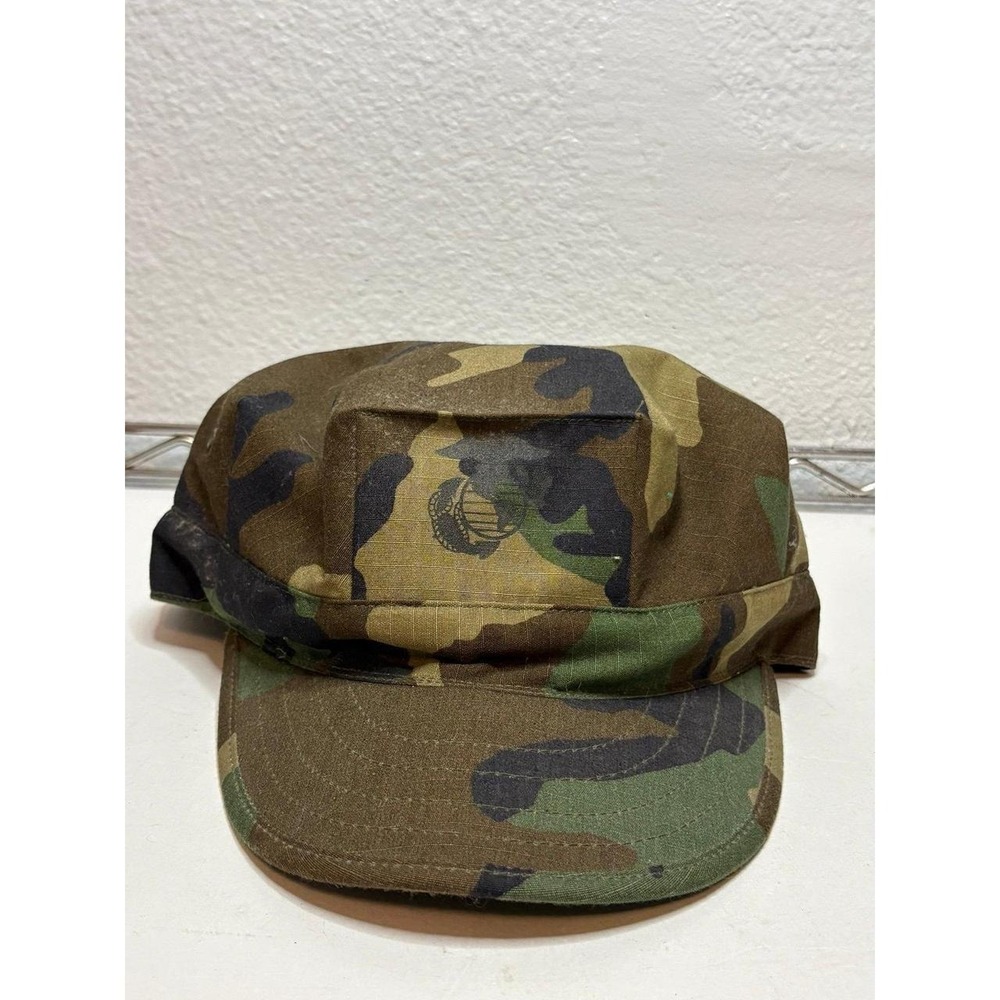 USMC US Marine Corps Woodland Camo Utility Cover Hat Cap EGA Emblem Size Unreada